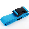 Light-blue luggage strap with black adjustable buckle