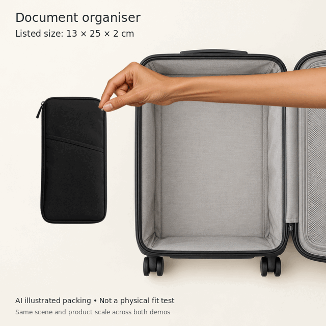 AI illustration of a hand packing a black document organiser